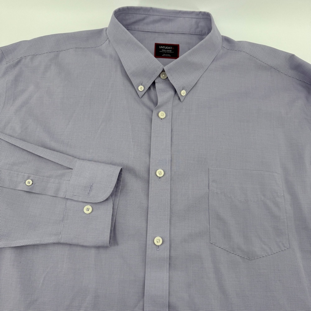 UNTUCKit Wrinkle Free Relaxed Fit Button Down Shirt Men XXXL Purple Micro Check‎